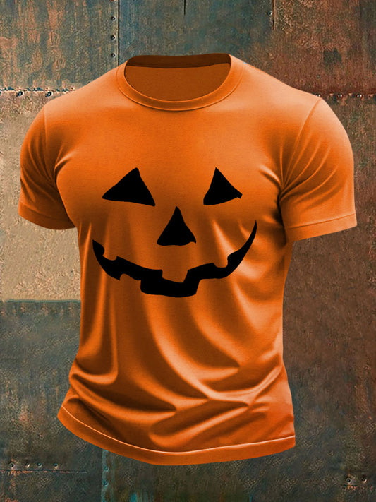 Men's Pumpkin Face Print Casual T-Shirt