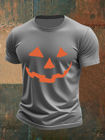 Men's Pumpkin Face Print Casual T-Shirt