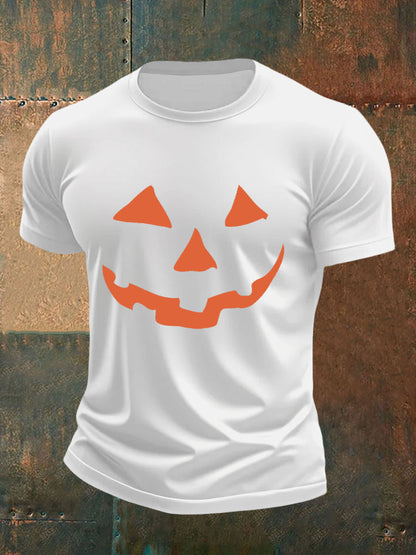 Men's Pumpkin Face Print Casual T-Shirt