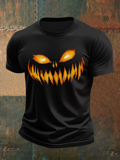 Men's Pumpkin Face Print Casual T-Shirt