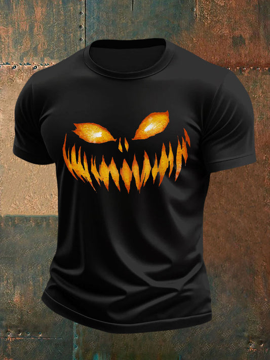 Men's Pumpkin Face Print Casual T-Shirt