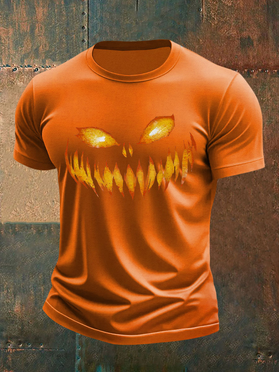 Men's Pumpkin Face Print Casual T-Shirt