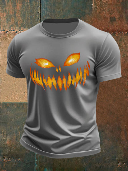 Men's Pumpkin Face Print Casual T-Shirt