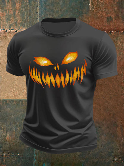 Men's Pumpkin Face Print Casual T-Shirt