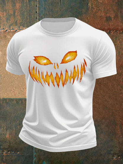 Men's Pumpkin Face Print Casual T-Shirt