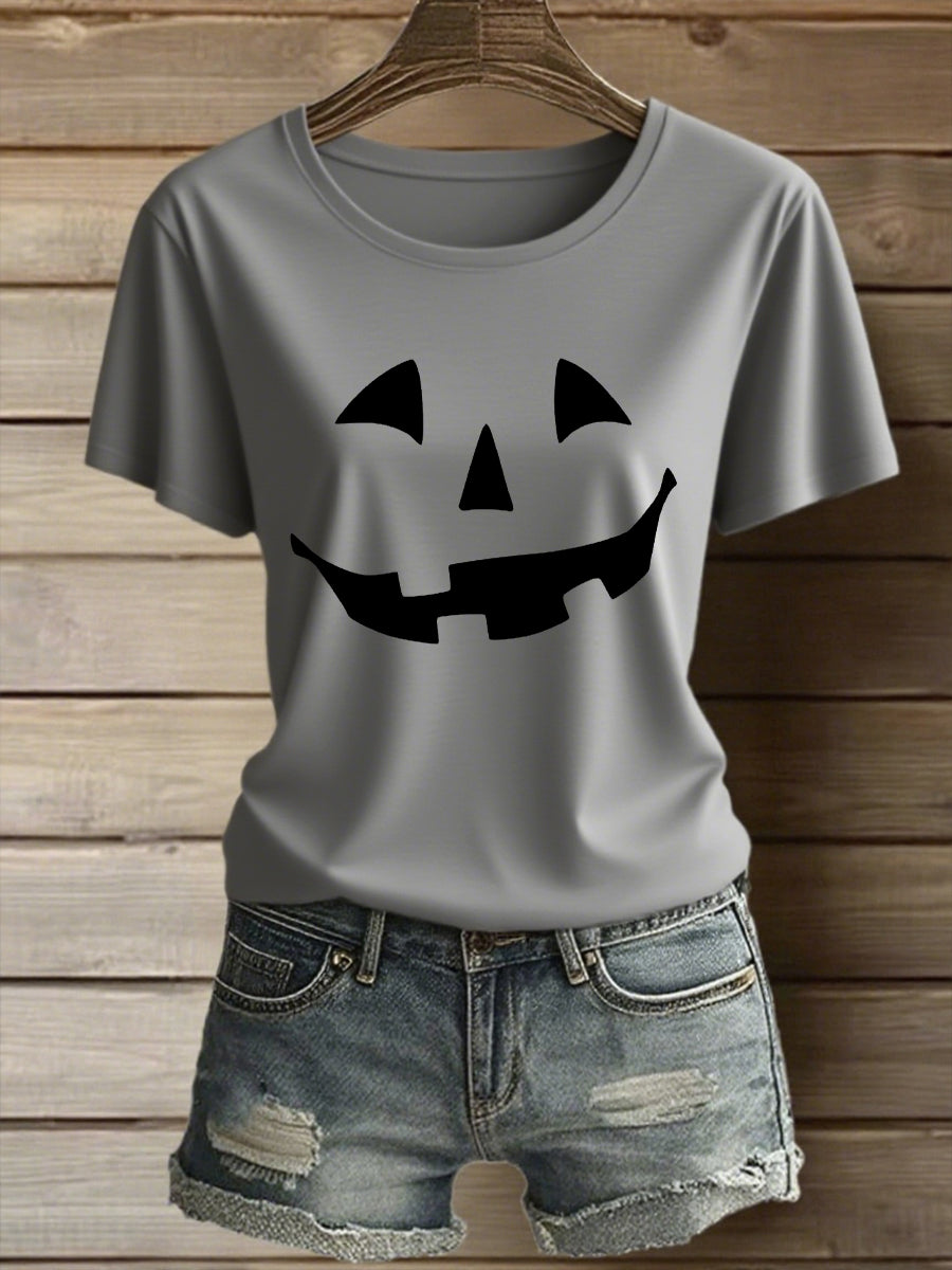 Women's Pumpkin Face Print Casual T-Shirt