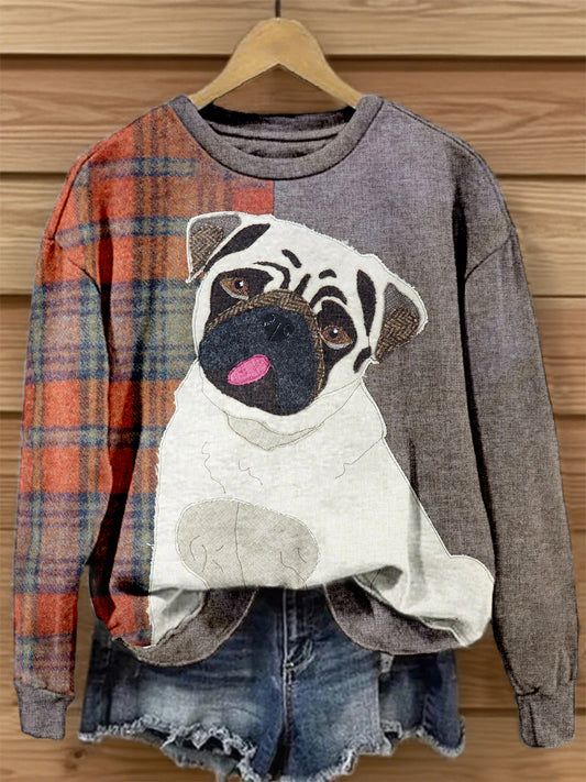 Women's Dog Patchwork Art Vintage Sweatshirt