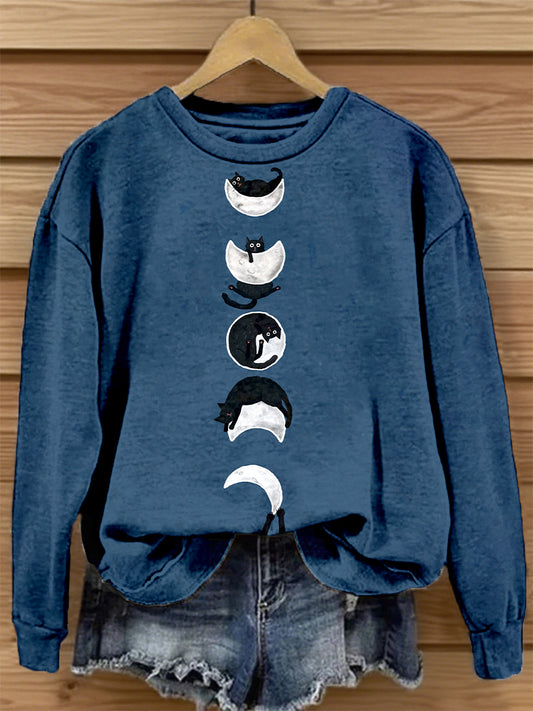 Women's Funny Cat Art Print Vintage Sweatshirt