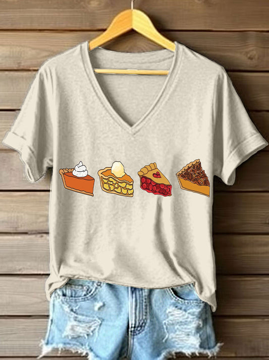 Women's Fall Pie Art Print V-Neck T-Shirt