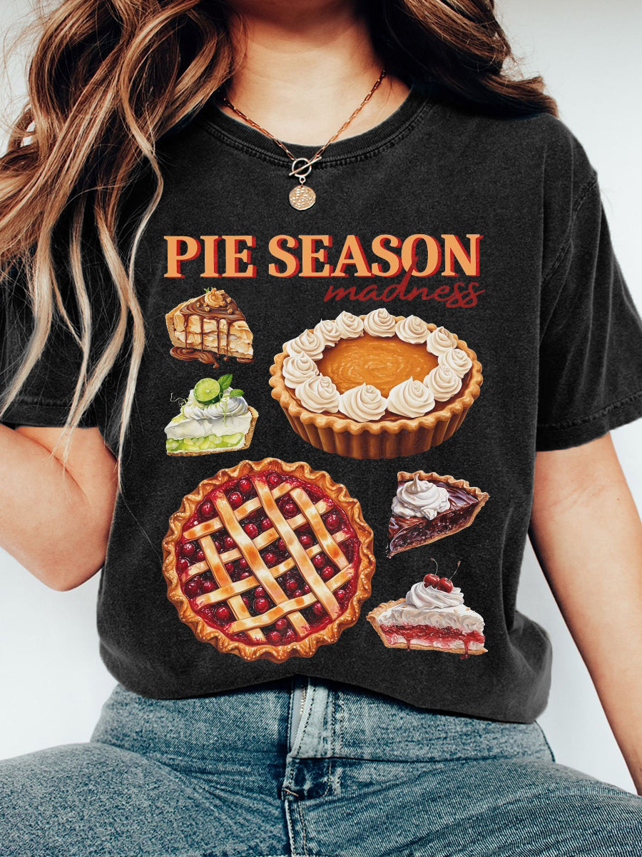 Women's Pie Season Art Print Washed T-Shirt