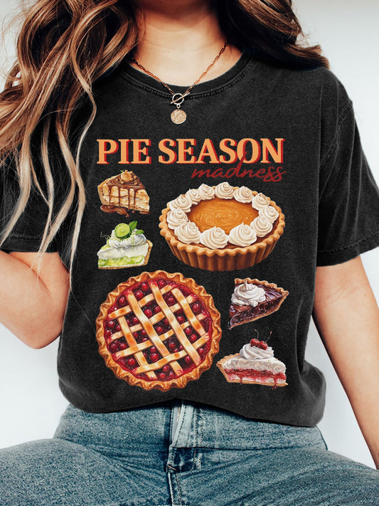 Women's Pie Season Art Print Washed T-Shirt