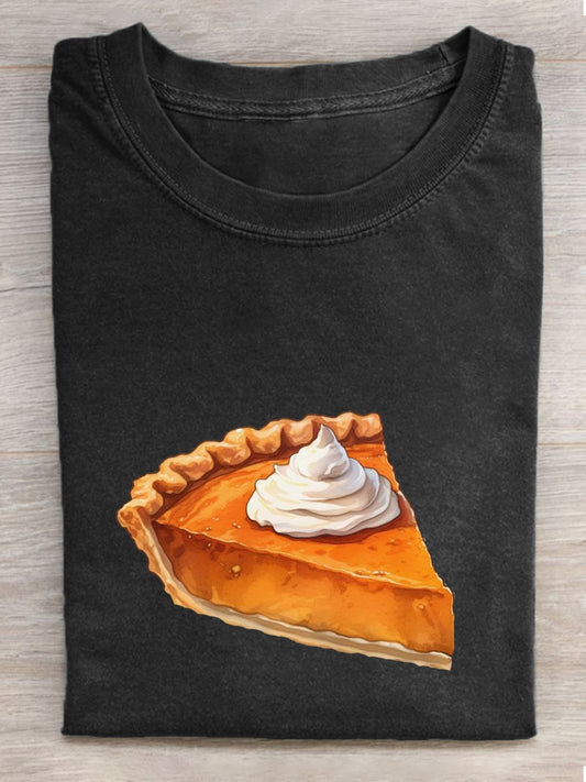 Women's Fall Pumpkin Pie Print Short Sleeve T-Shirt