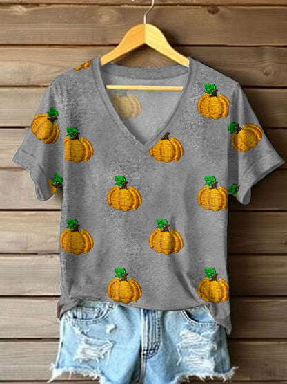 Women's Autumn Festival Pumkin Printed T-shirt