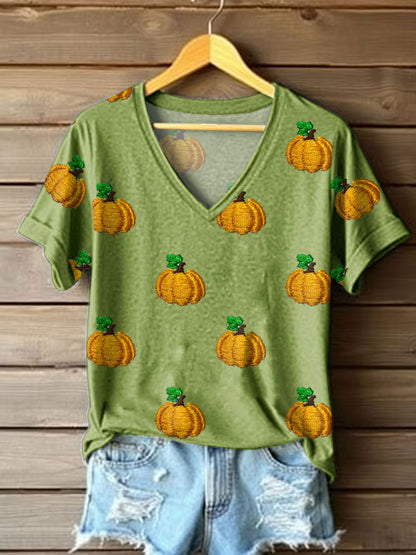 Women's Autumn Festival Pumkin Printed T-shirt