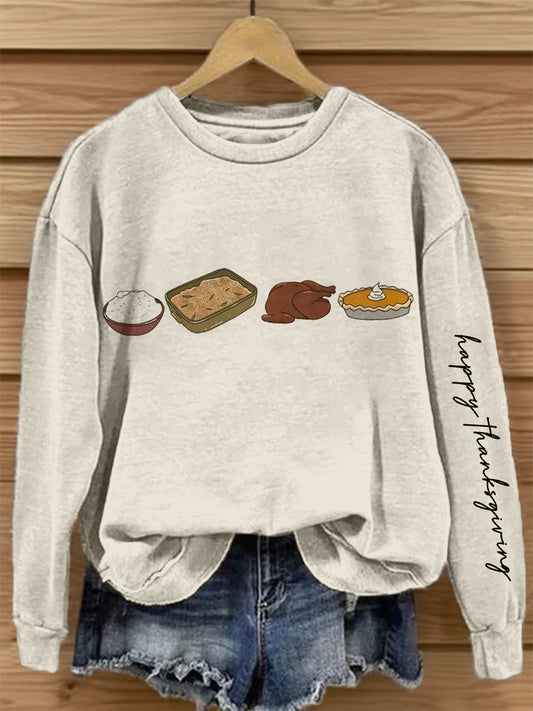 Women's Fall Thanksgiving Food Print Sweatshirt