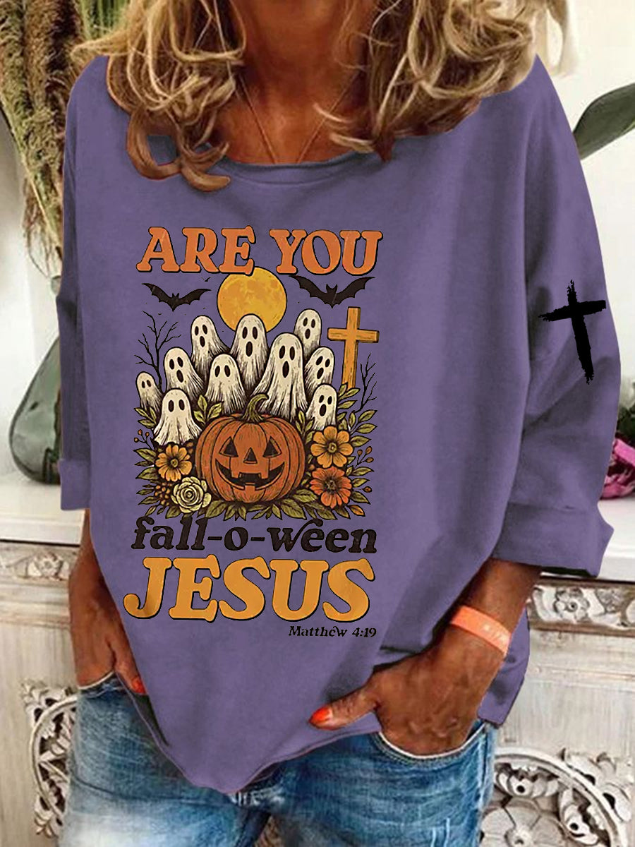 Women's  Funny Christian Halloween  Are You Fall-o-ween Jesus Sweatshirt
