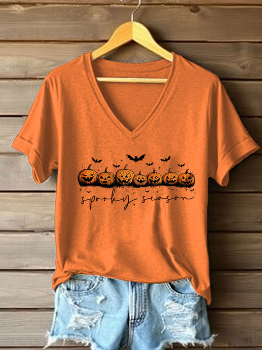 Women's Vintage  Halloween Spooky Season Pumpkin  Short Sleeve T-Shirt