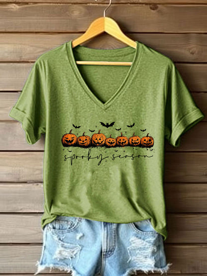Women's Vintage  Halloween Spooky Season Pumpkin  Short Sleeve T-Shirt