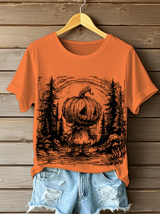 Women's Vintage Halloween Horror Pumpkin Spooky Season  Short Sleeve T-Shirt
