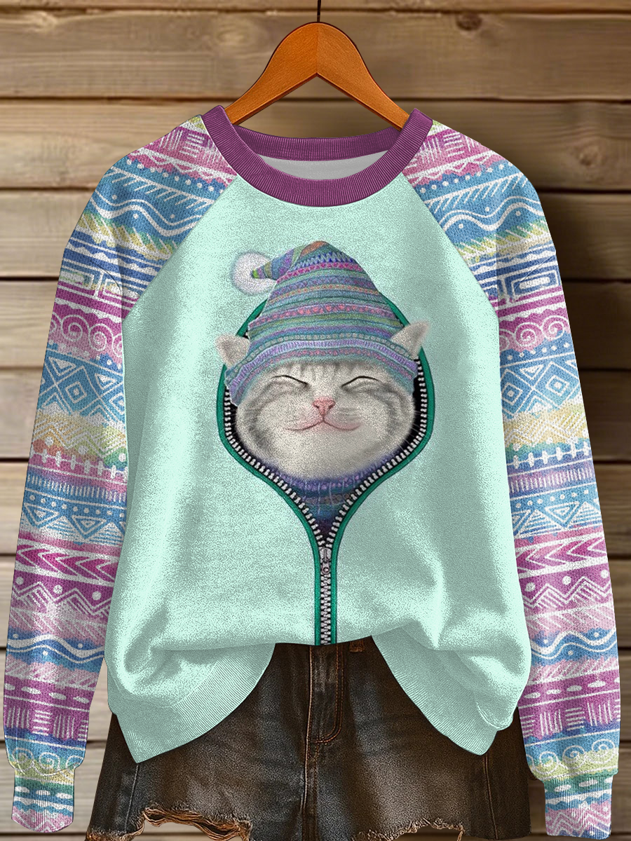 Women's Cat Art Print Casual Sweatshirt