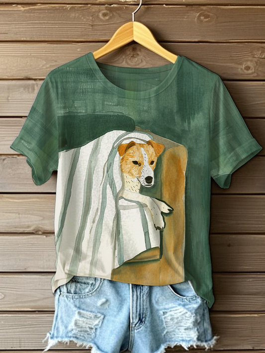 Women's Dog Art Print Casual T-Shirt