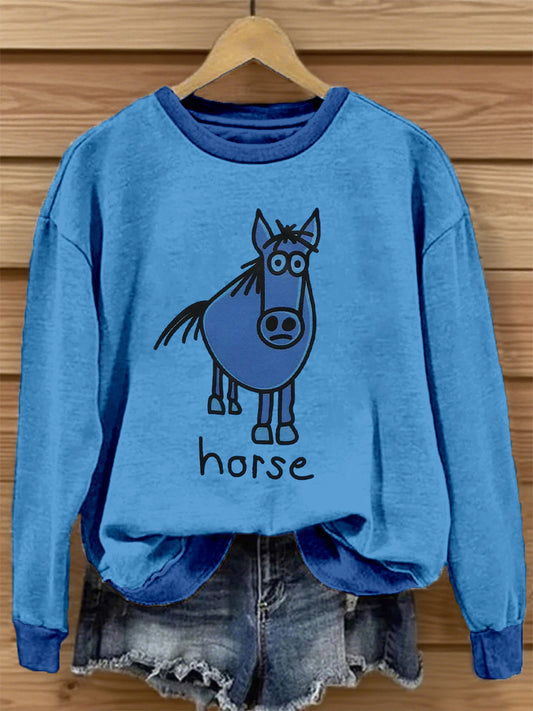 Women's Funny Horse Print Vintage Sweatshirt