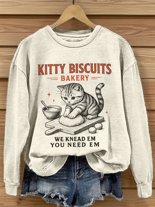 Women's Funny Cat Art Print Sweatshirt
