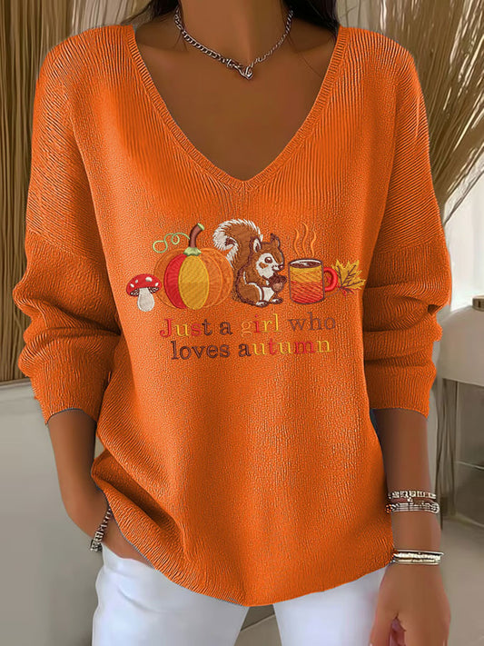 Women's Just A Girl Who Loves Fall Printed Casual Top