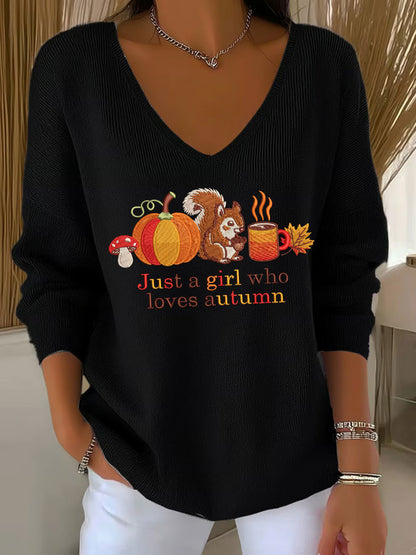 Women's Just A Girl Who Loves Fall Printed Casual Top