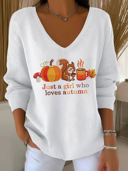 Women's Just A Girl Who Loves Fall Printed Casual Top