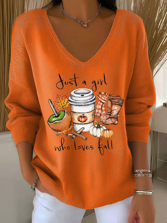 Women's Just A Girl Who Loves Fall Printed Casual Top