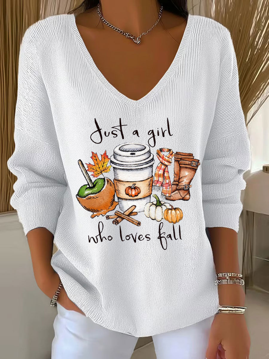 Women's Just A Girl Who Loves Fall Printed Casual Top