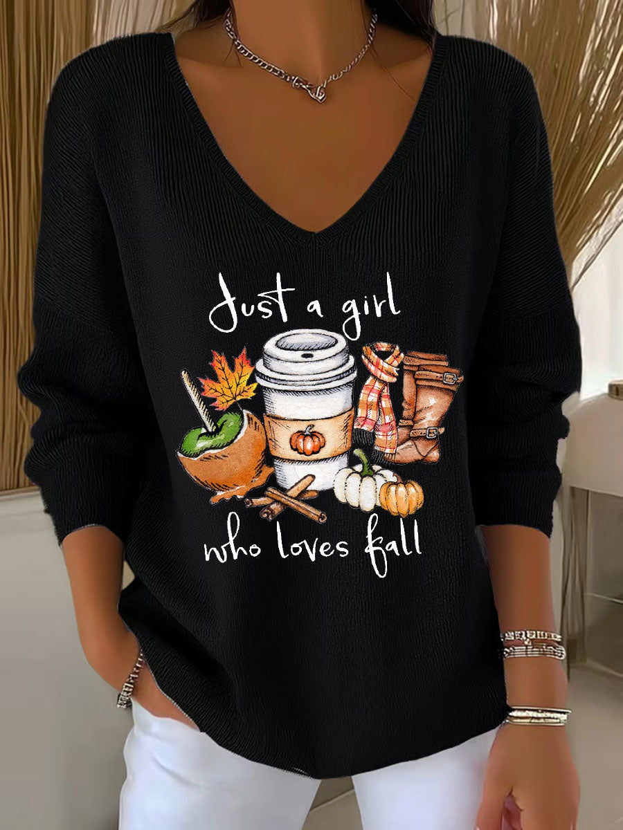 Women's Just A Girl Who Loves Fall Printed Casual Top
