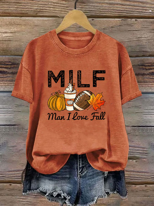 Women's Man I Love Fall Print Casual T-shirt