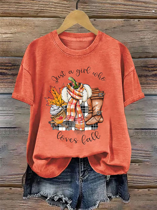 Women's Just A Girl Who Loves Fall Printed Casual T-shirt