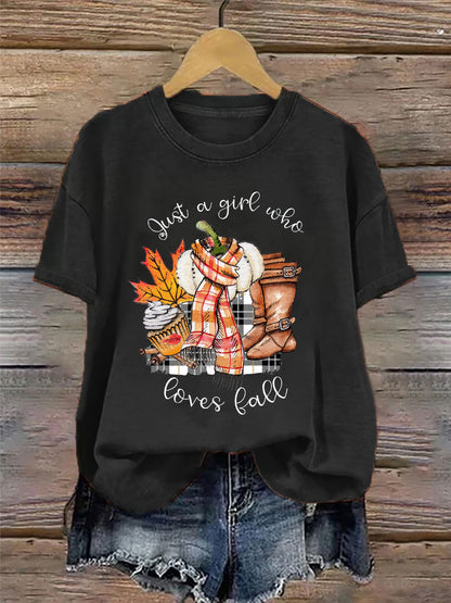 Women's Just A Girl Who Loves Fall Printed Casual T-shirt
