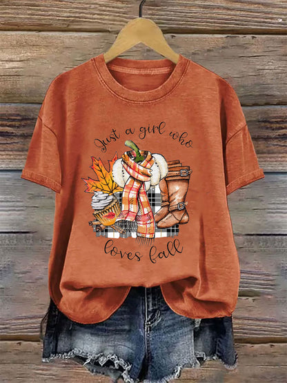 Women's Just A Girl Who Loves Fall Printed Casual T-shirt