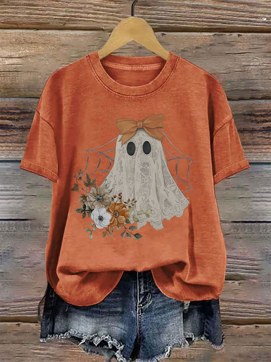Women's Halloween Ghost Print Casual T-shirt