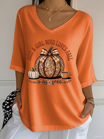 Women's Just A Girl Who Loves Fall Printed Casual T-shirt