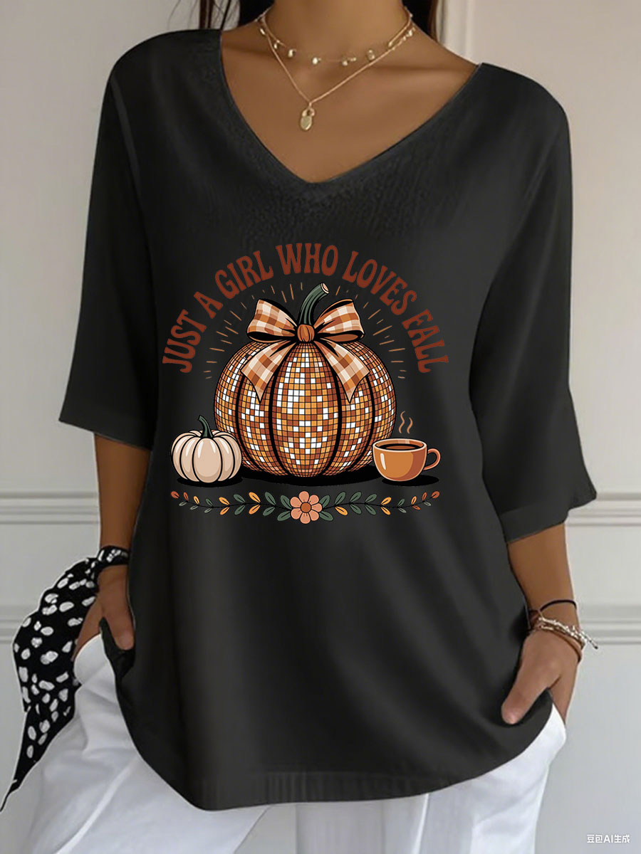 Women's Just A Girl Who Loves Fall Printed Casual T-shirt