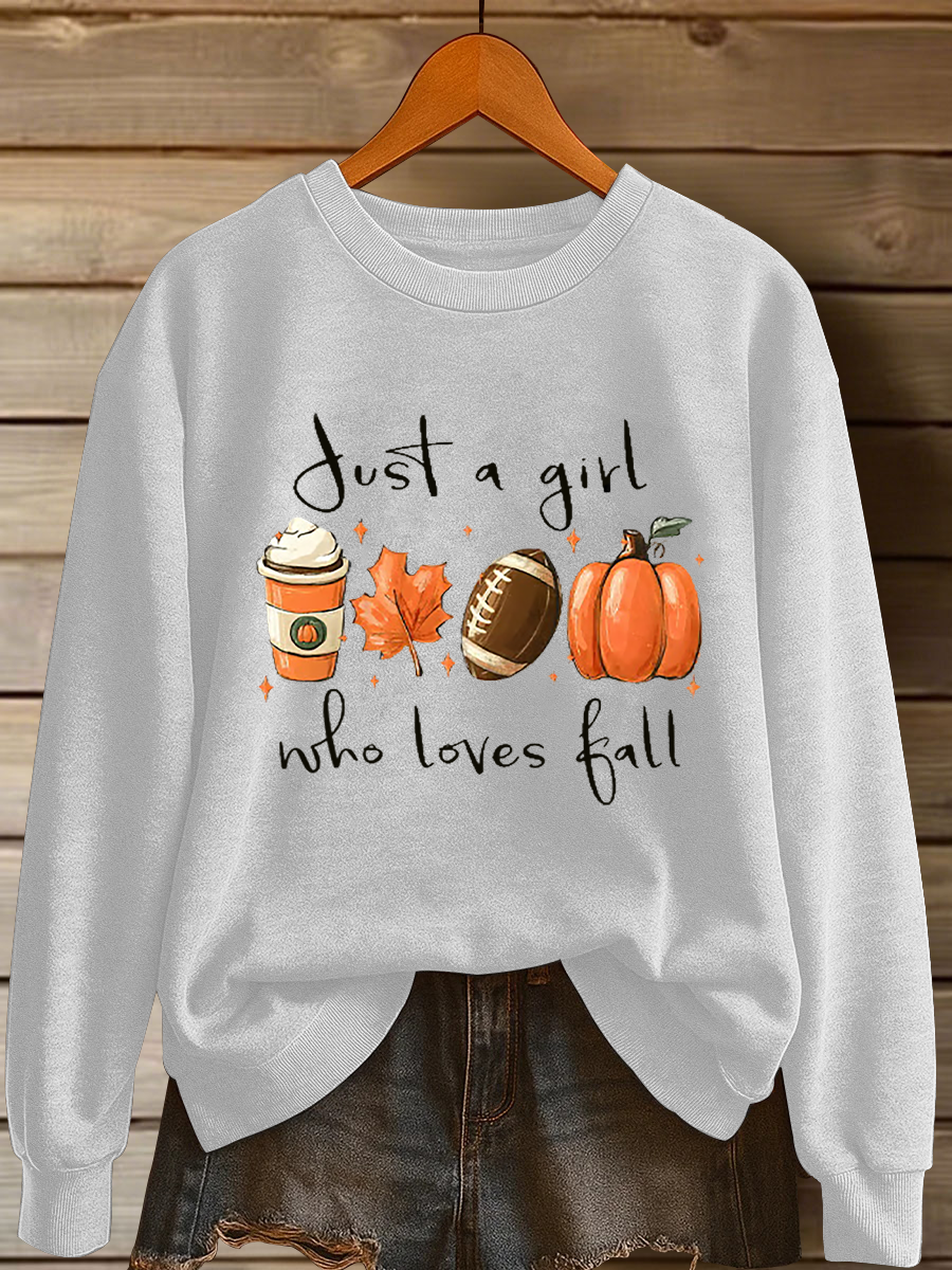 Women's Just A Girl Who Loves Fall Printed Casual Sweatshirt