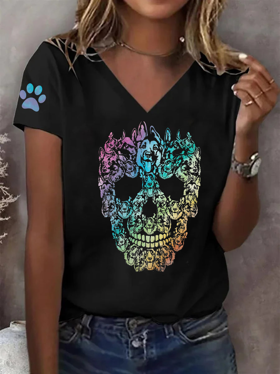 Women's Skeleton Dog Print T-Shirt