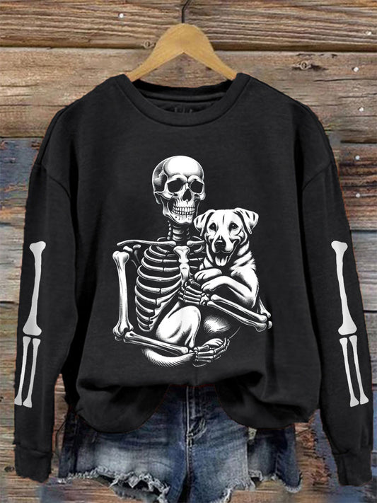Women's Halloween Skeleton Dog Sweatshirt