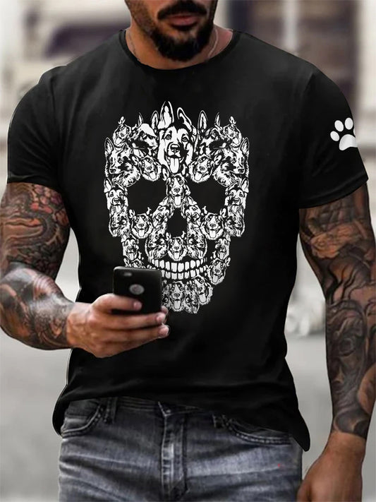 Men's Skeleton Dog Print T-shirt