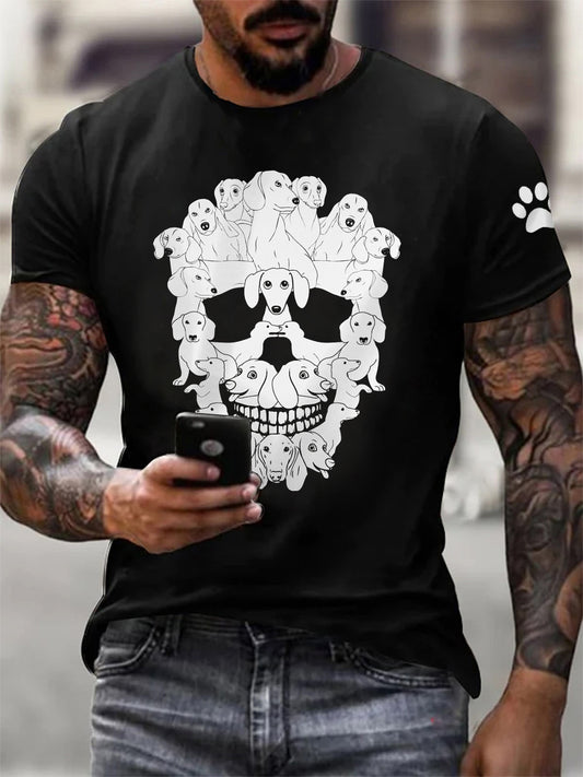 Men's Skeleton Dog Print T-shirt