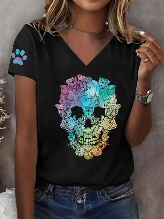 Women's Skeleton Dog Print T-Shirt