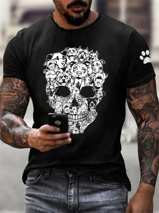 Men's Skeleton Dog Print T-shirt