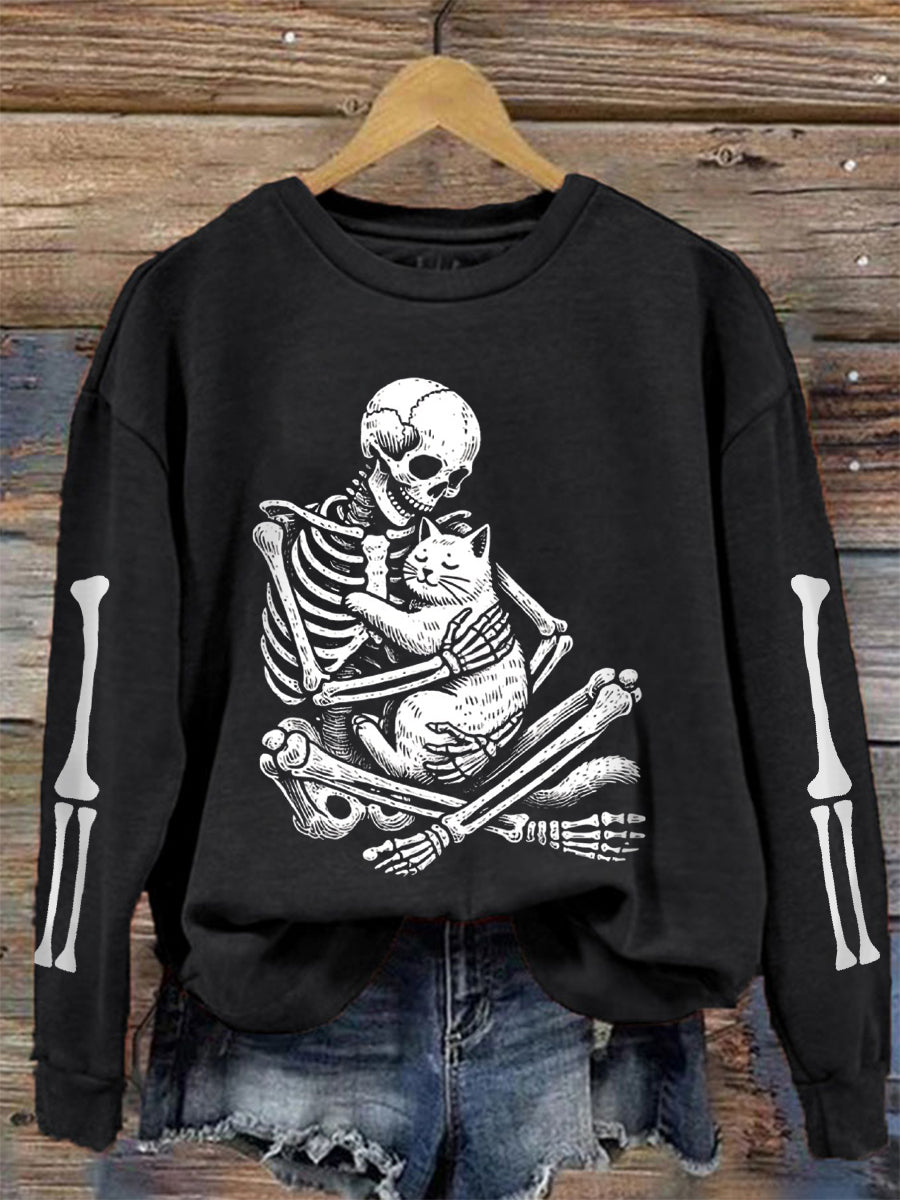 Women's Halloween Skeleton Cat Sweatshirt