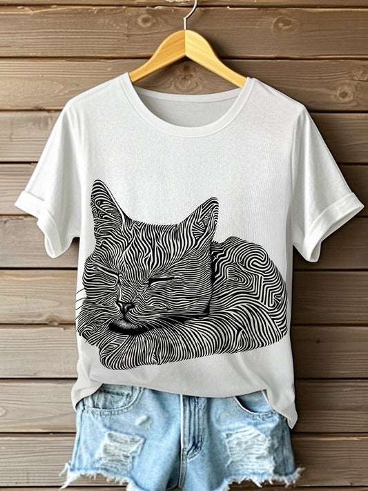 Women's Funny Cute Cat Short Sleeve T-shirt