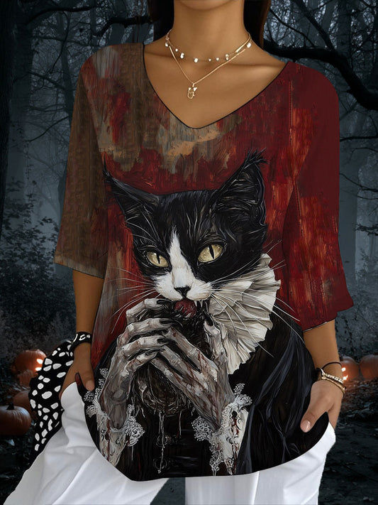 Women's Cat Print Casual T-shirt